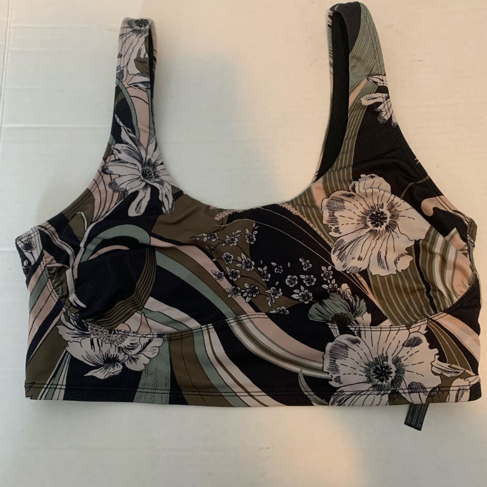 Free People Movement Floral Print Crop Top - Black and Olive